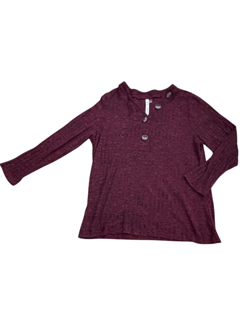 NY Collection Womens 3/4 Sleeve Ribbed Blouse-Deep Red-Size L-GUC